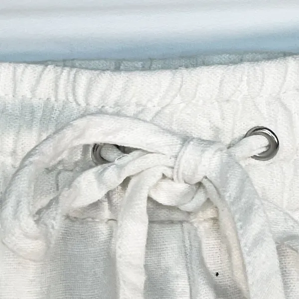 H&M Linen-blend Drawstring Elastic Waist Casual Shorts White Womens 6 - Image 6