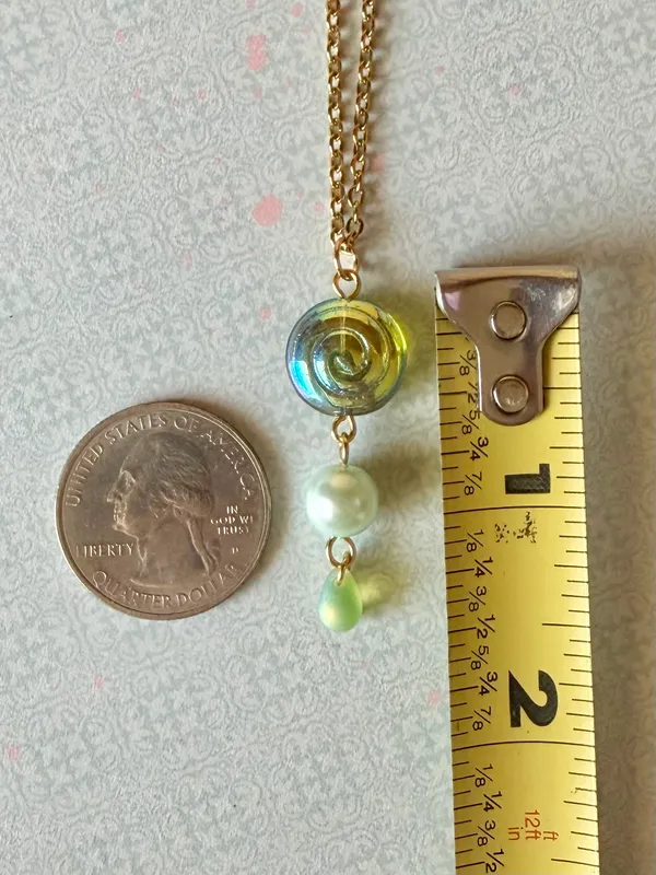 Handmade Czech glass teardrop & swirl gold tone stainless necklace🍃🌀 - Image 7