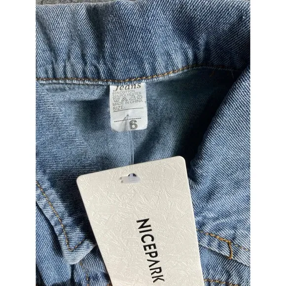 Nicepark Light Wash Denim Mini Dress Button Front Cinched Waist fits xxs NEW‎ - Image 7