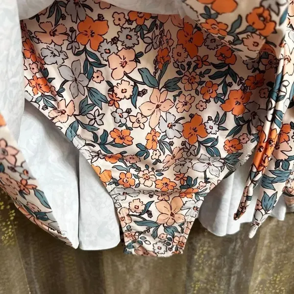 Cupshe Orange Peach Floral Scoop‎ Neckline Ruching Swimdress XL NWT - Image 3