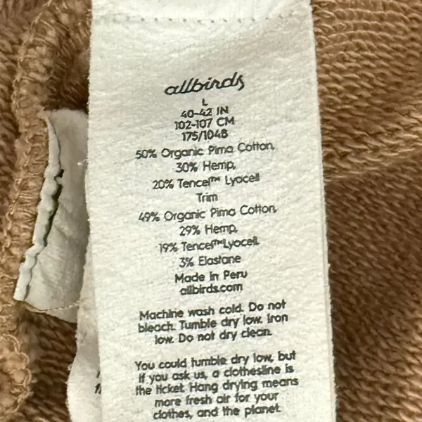Allbirds Tan Beige Hoodie Organic Cotton Hemp Tencel Sweatshirt Unisex Size L - Image 4