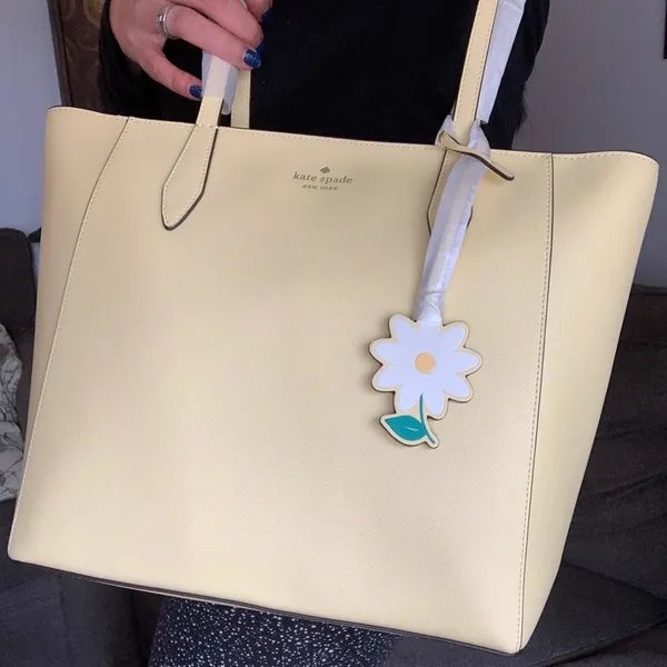 Authentic KATE SPADE Saffiano leather zip top Tote/Flower charm - Image 13