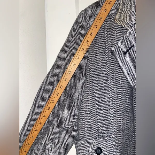 Vintage Union Made Abbmoore Wool Blend Grey Herringbone Coat/Jacket Made in USA - Image 4