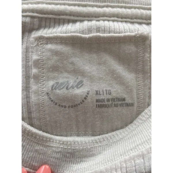 Aerie Cream Essential Crewneck Layering T-Shirt Ribbed‎ XL - Image 6