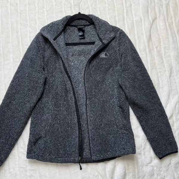 The North Face Womens Full Zip Textured Fleece Jacket Charcoal Grey Black Medium - Image 8