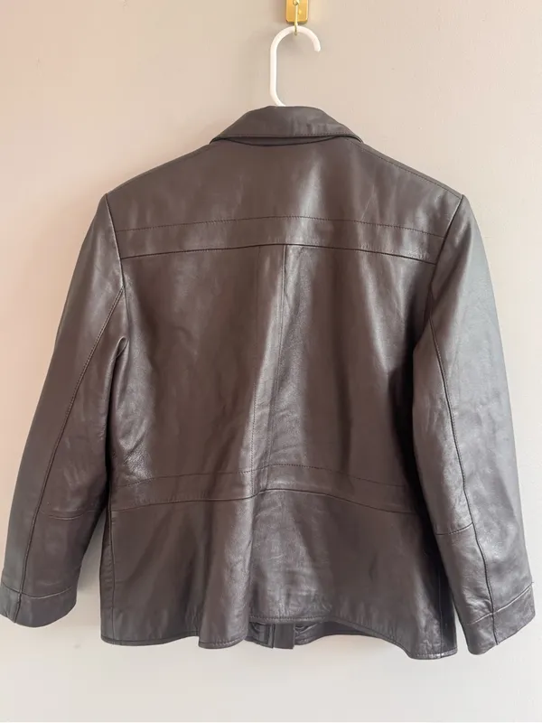 Alfani Women’s 100% Leather Brown Zip Front Jacket Size Large - Image 3