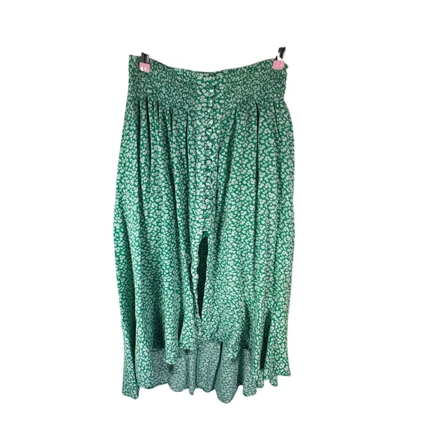 Women's Green Floral High-Low Button Front Skirt Size S - Image 6
