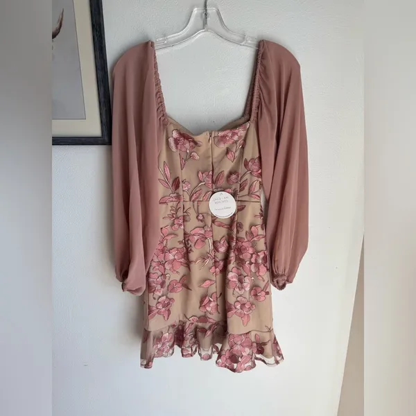 NWT Two Sisters Pink Floral Off-Shoulder Mini Dress Size 2 - Image 3