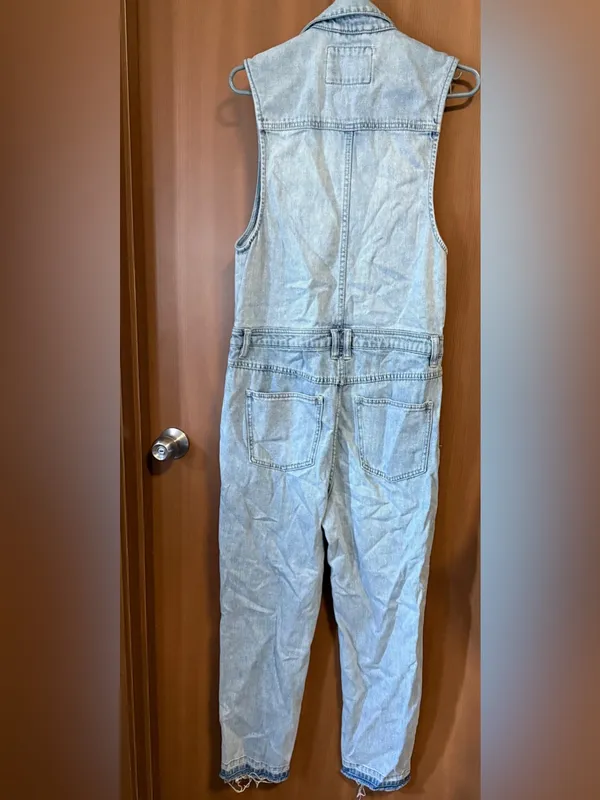 Free People - We The Free Blue Fast Car Sleeveless Denim Utility Jumpsuit Sz: S - Image 6