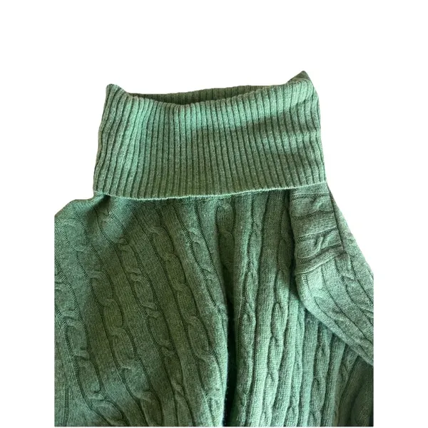 J. Crew Green Wool Cashmere Blend Cable-Knit Turtle Neck Long Sleeve Sweater S - Image 3