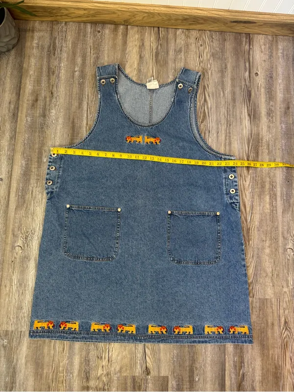 WWF Womens Rare Vintage Denim Overall Dress India Cat Embroidery Plus Size 1x - Image 10