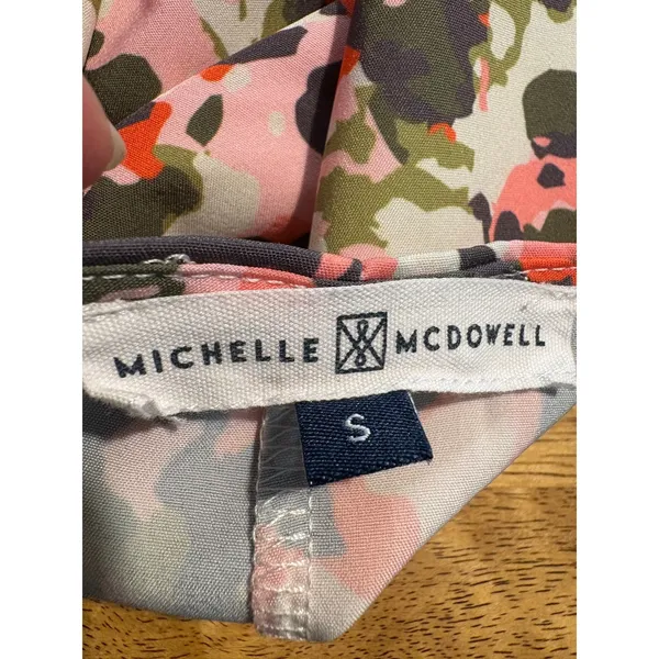 Michelle McDowell Shift Dress Pink Green Garden Party Puff Sleeve V-Neck Small - Image 5