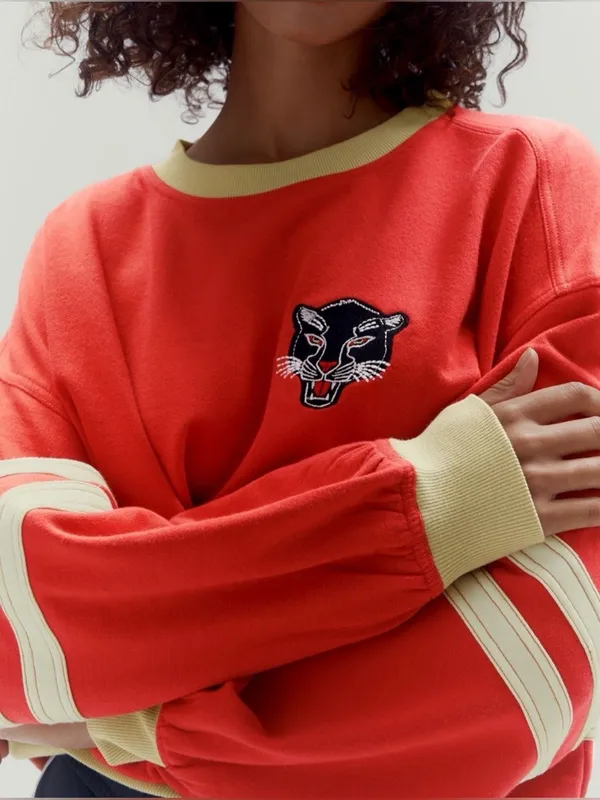 Anthropologie Pilcro Pep Rally Oversized Crewneck Sweatshirt XS Red Panther - Image 2