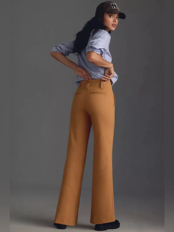 Maeve Anthropologie The Naomi Wide Leg Flare Pants Brown | Size 4 - Image 2