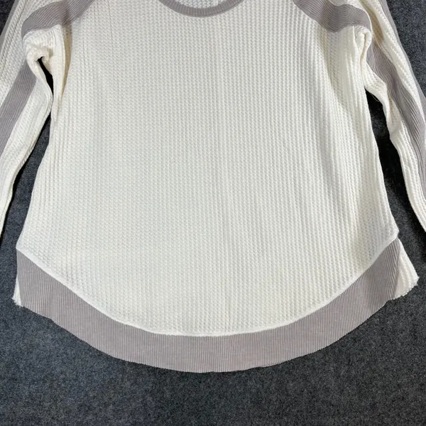 Free People Womens Waffle Knit Thermal Scoop Neck Top‎ Cream Taupe Medium - Image 3