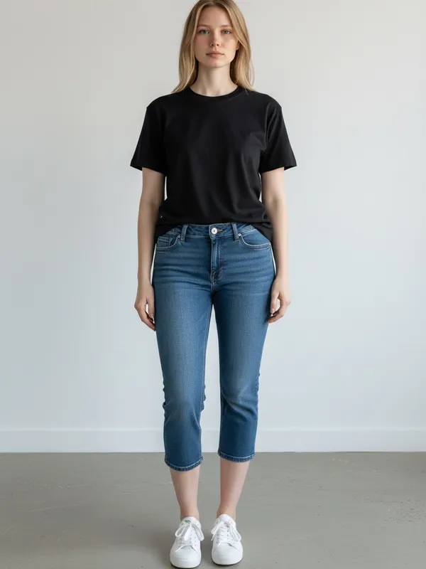 BKE Women’s Blue Light Distressed Sabrina Cropped Jeans. Mid Rise - Image 2