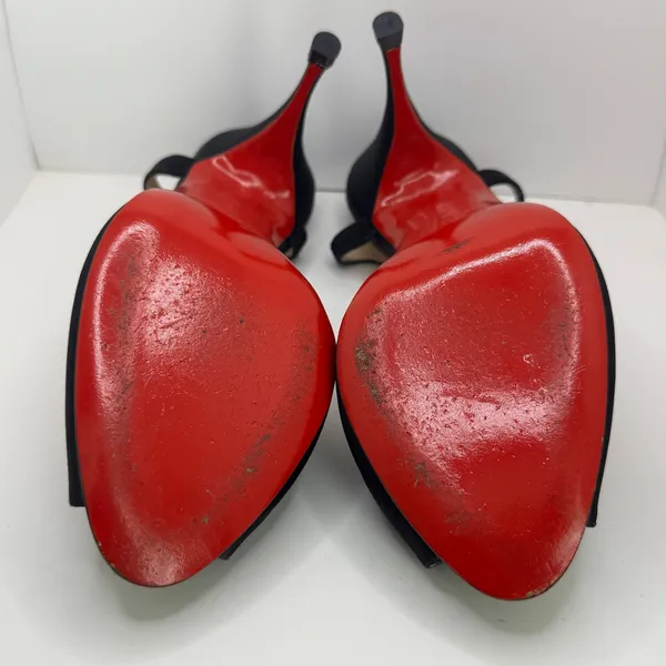 Y2K Christian Louboutin Ernesta Black Satin T-Strap Peep Toe Heels EU 37 - Image 11