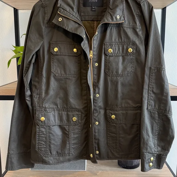 J. Crew Downtown Field Jacket Chore Coat Cotton Waxed Mossy Green Brown, Med - Image 5
