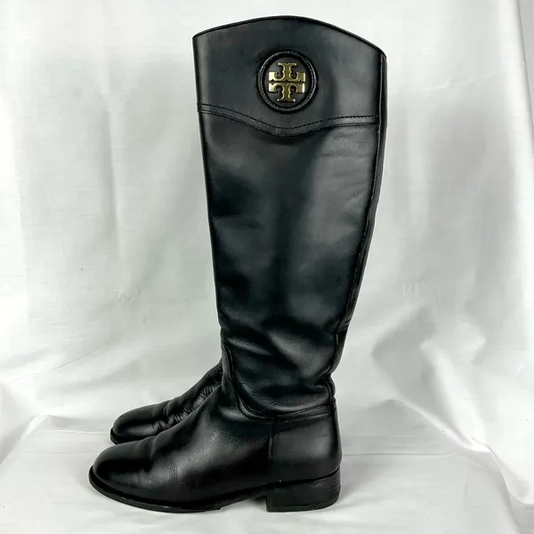 Tory Burch Ashlynn Black Boots Sz 7 Leather Riding Boots New Soles Authentic - Image 6