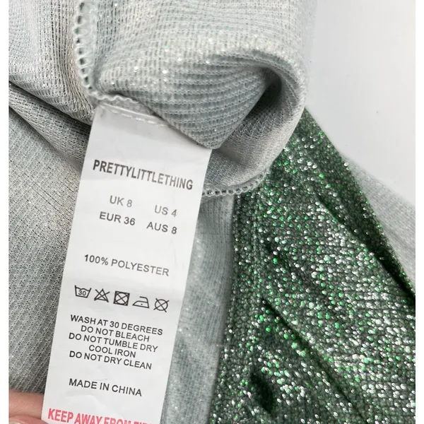 Pretty Little Thing Glitter Dress Womens US 4 Pleated Emerald Green Skater‎ Glam - Image 8