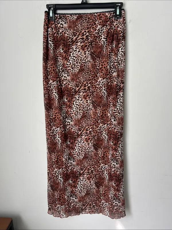 Y2K Leopard Mesh Maxi Skirt Small 🟢 Black Size L - Image 4