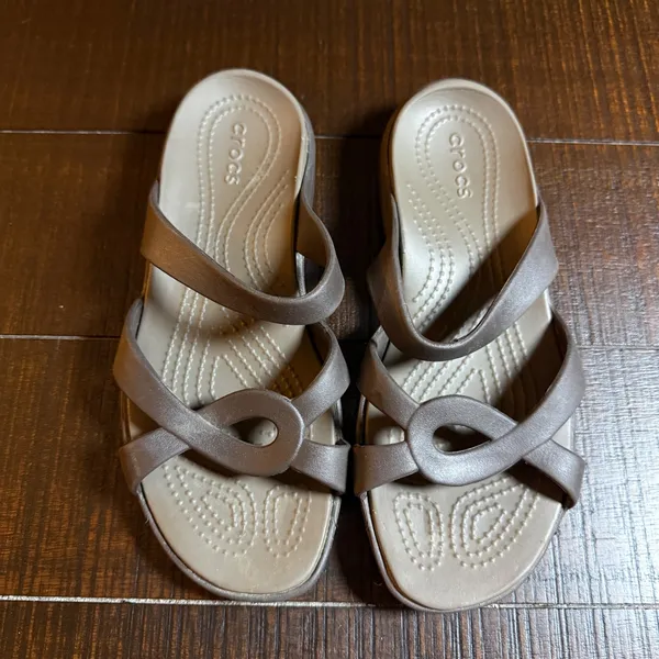 Crocs Meleen Twist Sandals Womens 7 Espresso Brown Tan Slide Strappy Comfort - Image 3