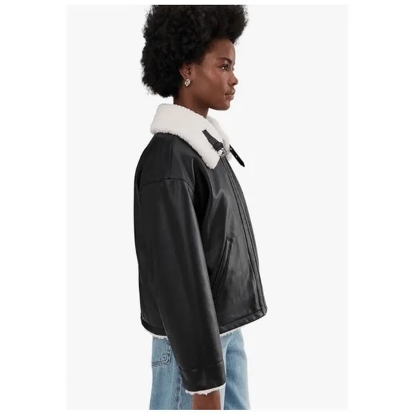 Levi's Reversible Sherpa Faux Leather‎ Jacket Women's S Black White Cozy - Image 6