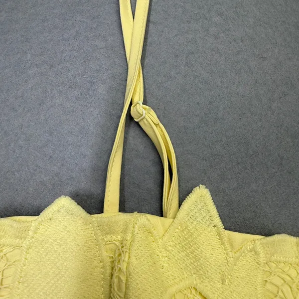 Bardot Yellow Guipure Lace Sheath Midi Dress 12 XL Square Neck Spaghetti Straps - Image 5