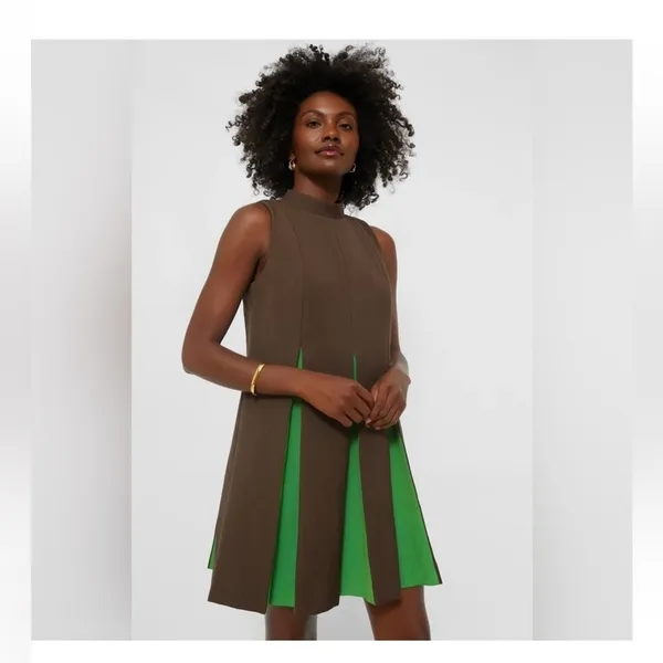 Tuckernuck Demitasse Griffiths Dress S Brown Green A-Line Mini NWT Mod - Image 2