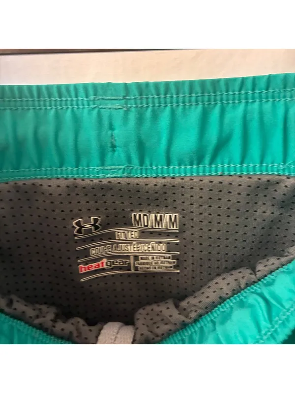 Under Armour HeatGear Womens Running Shorts Teal Green Black Athletic Size Med - Image 6