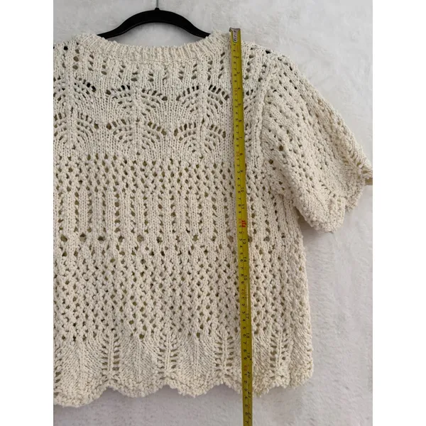 Bluivy‎ Young Contemporary Ivory Crochet Knit Short Sleeve Sweater Top T02318 M - Image 6