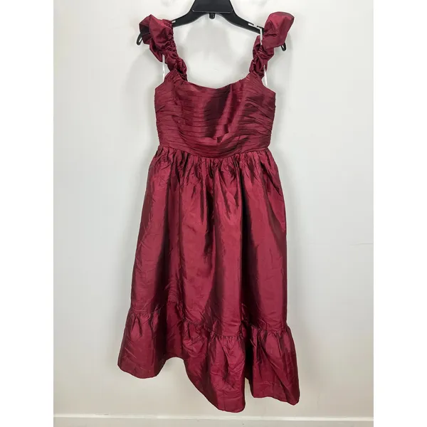 Lulus Poised Passion Wine Red Taffeta Pleated Ruffled Midi Dress Large NWT - Image 5