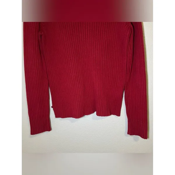 Ralph Lauren Vintage Red 100% Cotton Ribbed Knit Pullover Sweater Women Sz Large - Image 3