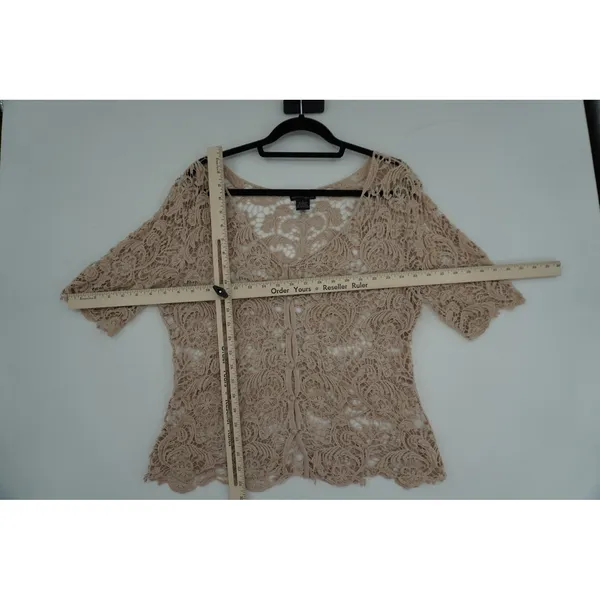 Questions by Say What? Beige Cotton‎ Crochet Lace Cardigan Top V-Neck Large - Image 5