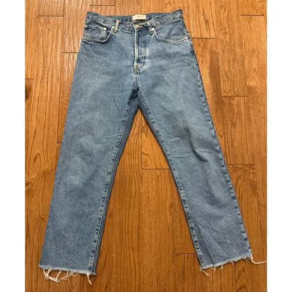 MANGO Havana high rise button fly raw hem Jean size 6 - Image 2