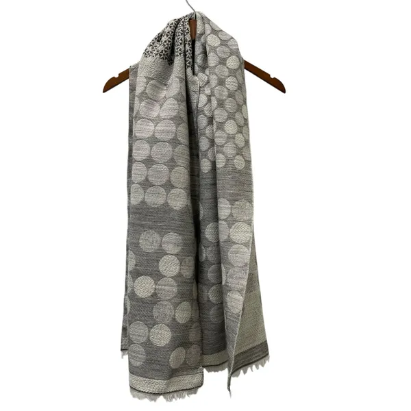 Talbots Scarf Metallic Gray Silver Snowflakes Wool Blend 70" x 20" - Image 2