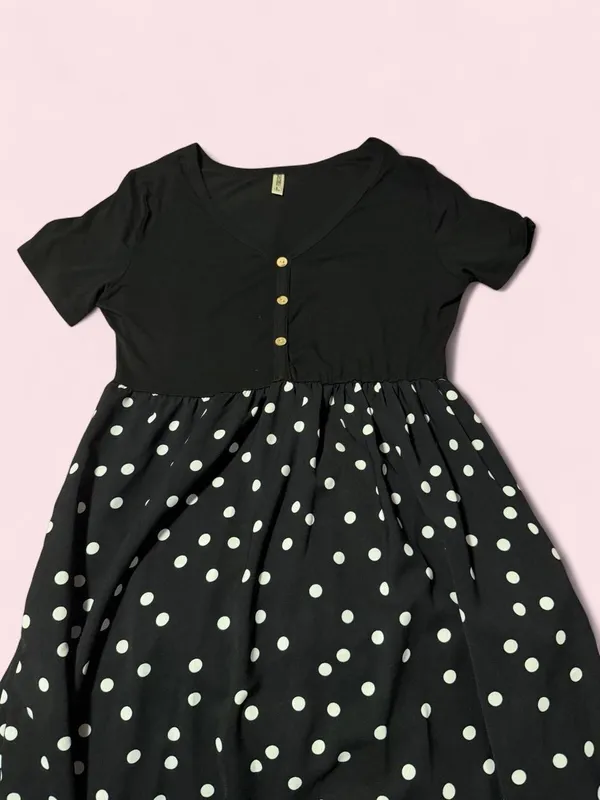 Source Unknown Black Maxi Dress with White Polka Dots - Image 3