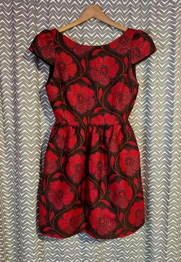 Alice & Olivia | "Nelly Puffed" Dress in Metallic Red, Size 0 - Image 4