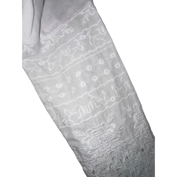 Tribal‎ Womens White Eyelet Lace Sleeve Split V-Neck French Terry Sweatshirt XS - Image 6
