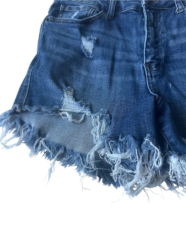 Risen High Rise Distressed Denim Shorts - Image 9