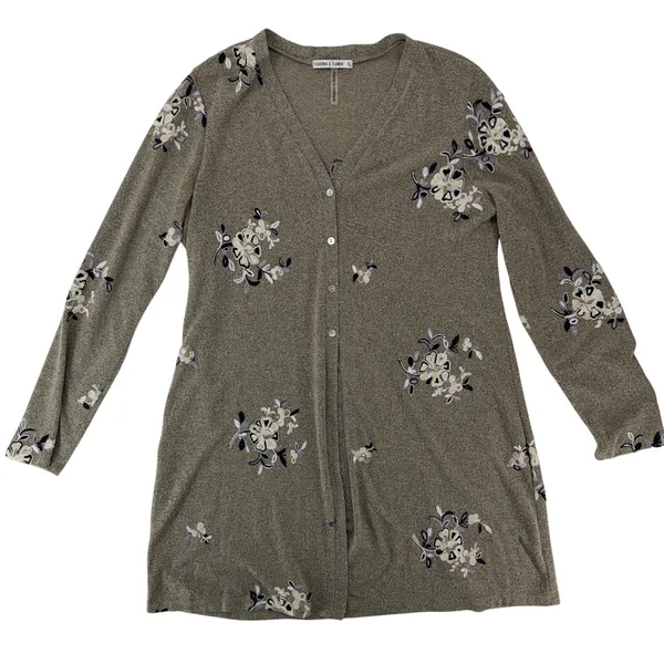 Figueroa & Flower Floral Embroidered Longline Cardigan Sweater Grey Boho Size XL - Image 6