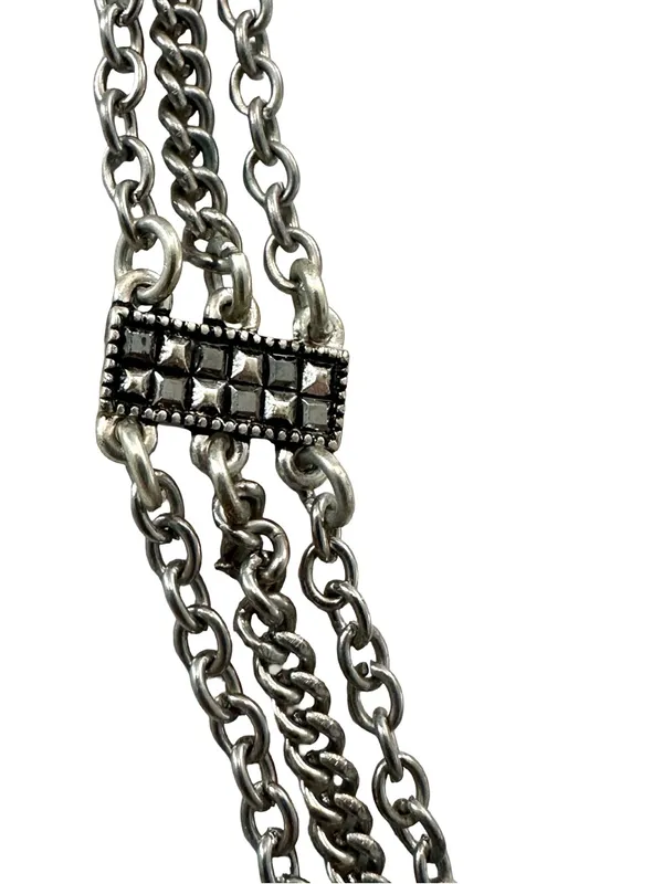 Unique Vintage Silver-Tone Filigree Medallion Necklace with Black Stones - Image 4