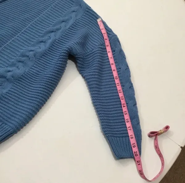 Blue Cable Knit Open Front Cardigan Sweater by PrinStory - Image 9