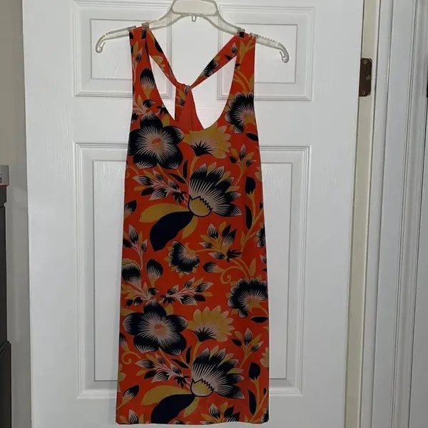 J Crew Tropical Silk Hibiscus Coral Twist Back Sundress - Image 4
