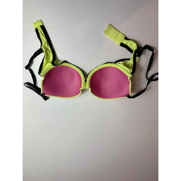 PINK Victoria's‎ Secret Wear Everywhere Push Up Bra Neon Yellow Black Trim S - Image 2