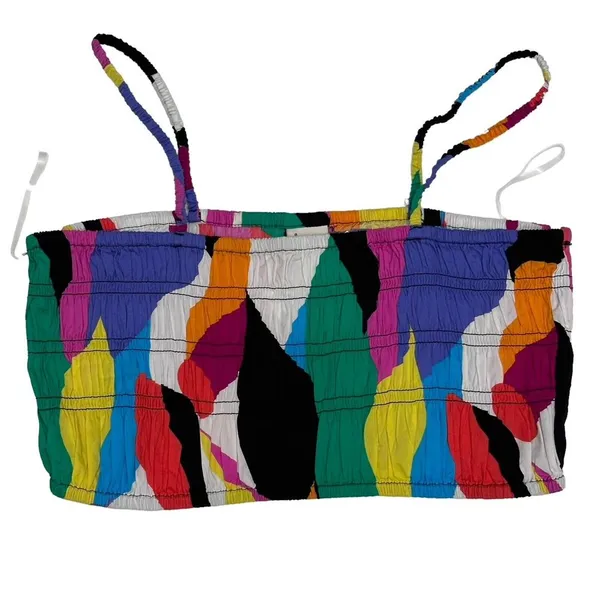 Cider 2 - Bandeau Crop Smocked Top‎ Women's Size XL Green & Multi Color NWT - Image 4