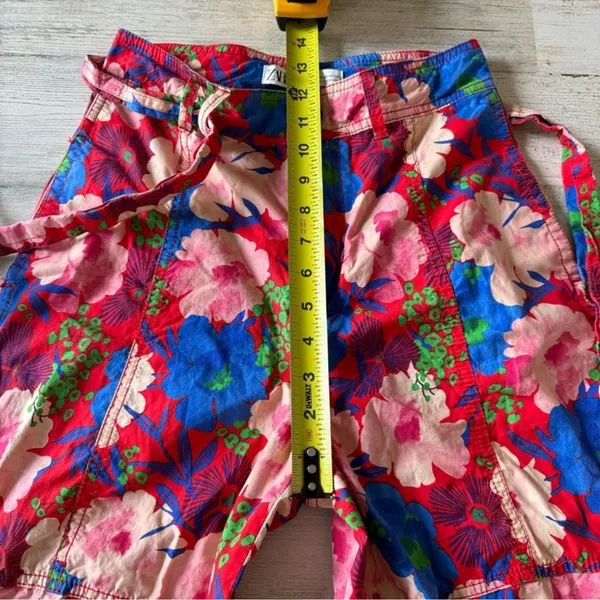 Zara Boho Floral Jogger Style Cotton‎ Lightweight TrouserPants Cropped Red Belt - Image 11