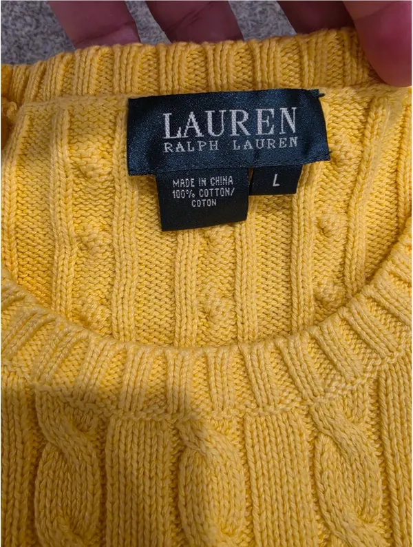 NWT Ralph Lauren Women's Yellow Cable-Knit Cotton Sweater Size-L - Image 6