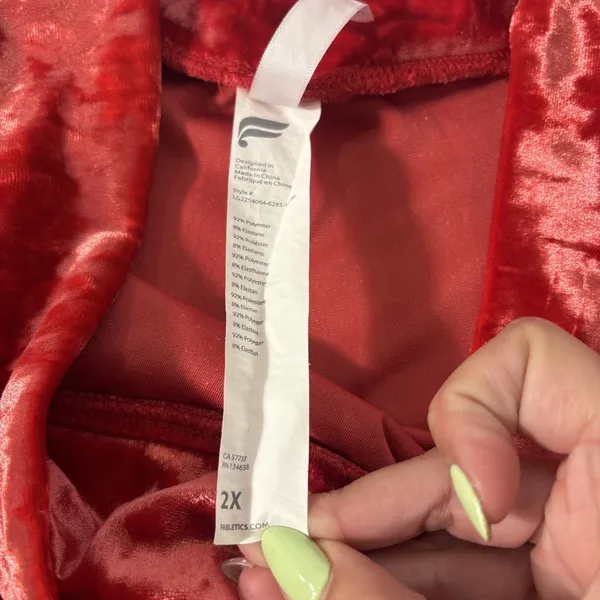 Fabletics High Waisted 2XL Strawberry Red Crushed Velour‎ Crossover Leggings Y2K - Image 4