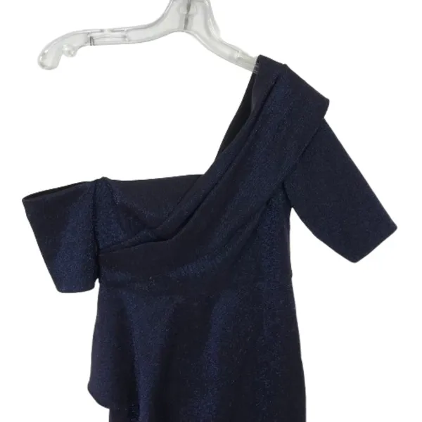 NWT Aidan Mattox Womens Size 6 Blue One Shoulder Metallic Maxi Dress Gown NEW - Image 2